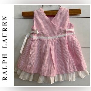 Ralph Lauren Infant Girl Sz 6M Pink/White Pinstripe Seersucker Dress‎